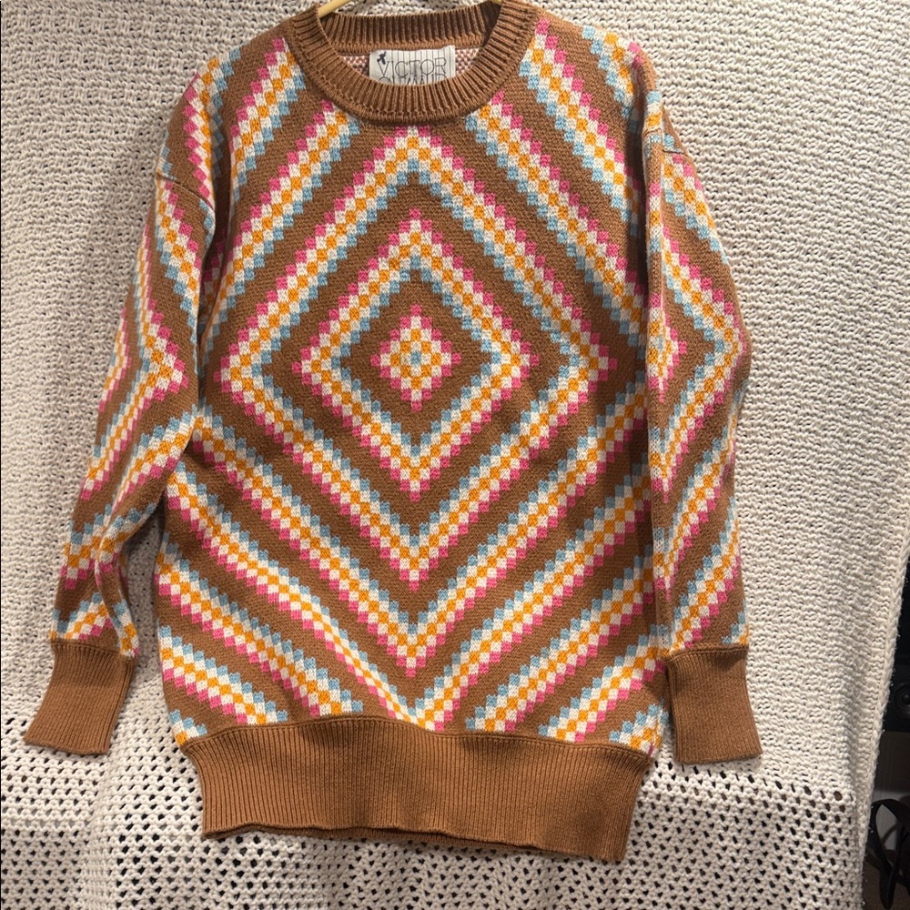 Victor Glemaud Multicolor Women’s Diamond Patterned Sweater L - Picture 2 of 9